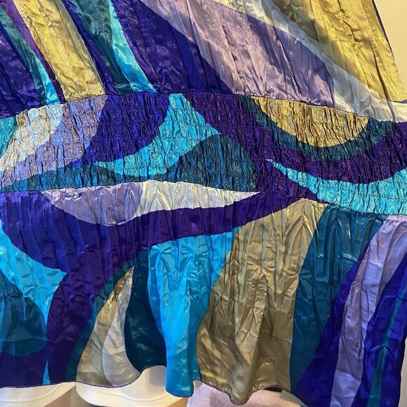 Y2K Women Plus 2X Silky Crinkled Blouse Rockabilly Colorful Tie Front Beach Boho - Picture 10 of 10